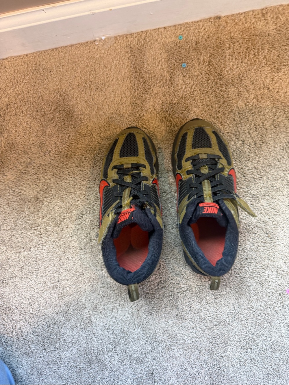 Nike Kids Olive and Black Sneakers with Red Swoosh Accent